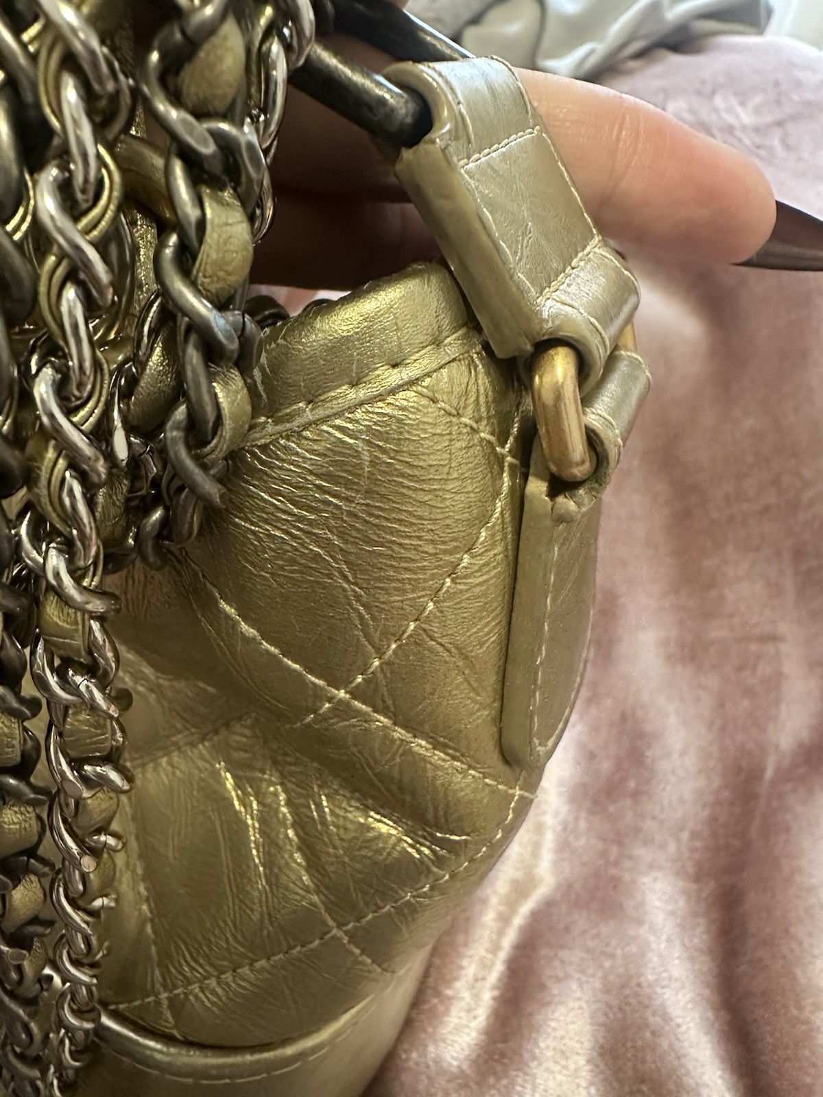 Authenticated Chanel Small Metallic Lambskin Gabr… - image 10