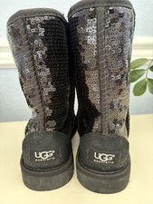 UGG Australia Boots Classic Short Sparkle Sequin 3161 Women's Size 6 Black