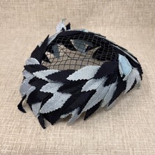 Vintage Leaf Fascinator Cocktail Hat Women One Size Navy Silver Statement Retro