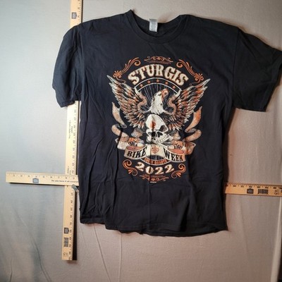 Sturgis Bike Week 2022 South Dakota Eagle Skull Graphic T-Shirt Mens L Black