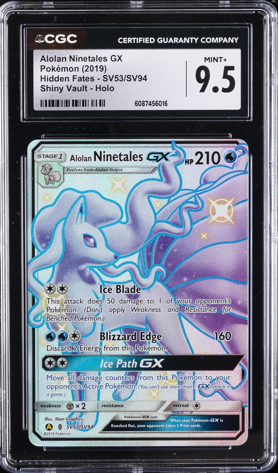 2019 POKEMON HIDDEN FATES SHINY VAULT HOLO #SV53 ALOLAN NINETALES GX CGC 9.5