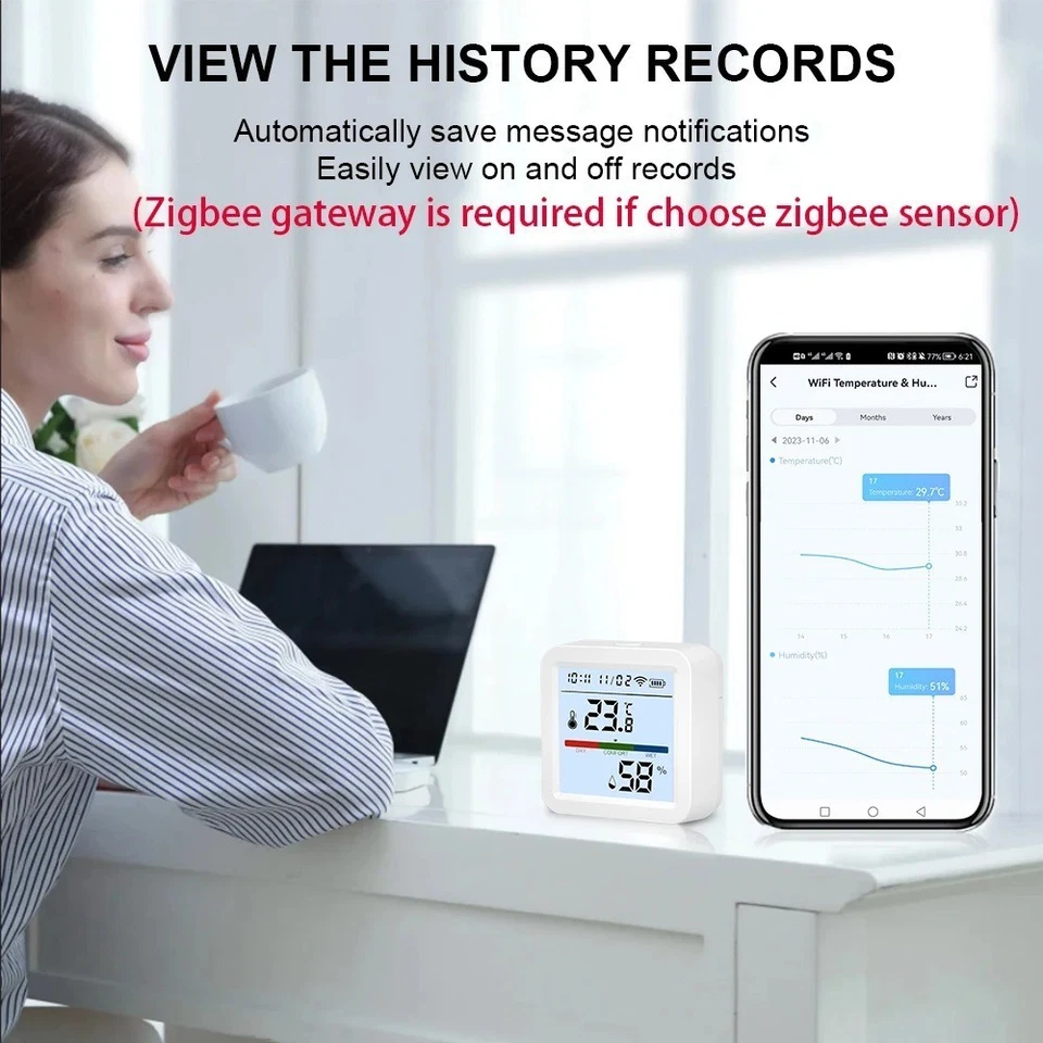 Tuya Smart WiFi/Zigbee Temperature and Humidity Sensor Indoor Hygrometer Thermom - Image 3 of 4