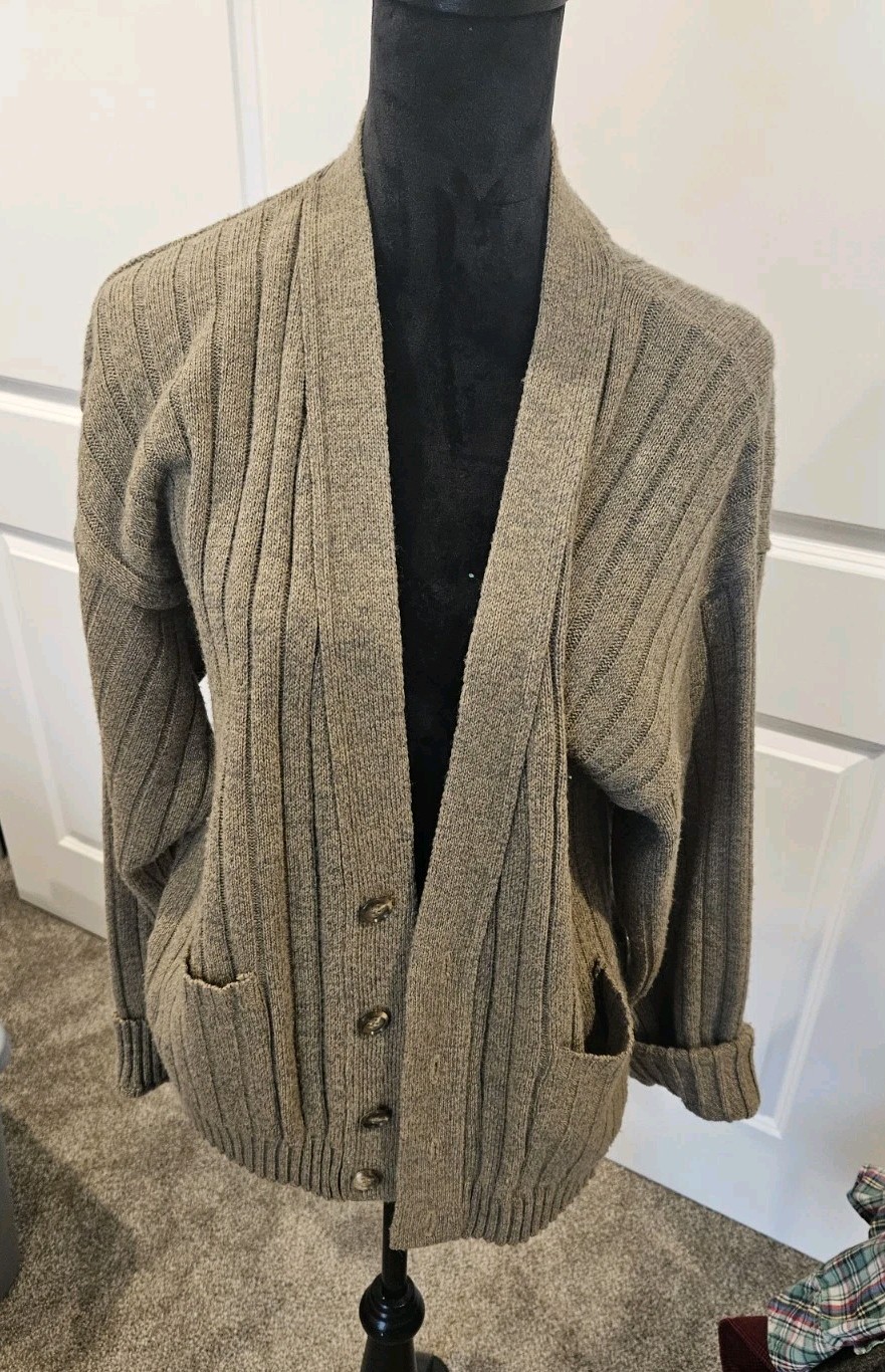 Vintage 80s London Fog Cardigan Sweater L Mens Brown Made USA. Dadcore,grandpaco