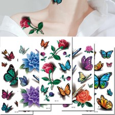 Temporary 3D Butterfly Tattoos Stickers Rose Flower Body Art Waterproof Tatoos 
