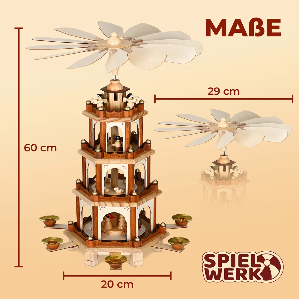 Weihnachtspyramide Holz 4-stöckig Weihnachten Dekoration Holzpyramide Echtholz - Bild 4 von 4