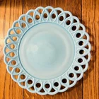 Antique Challinor Taylor Blue Milk Glass Scroll & Eye 8" Lace Edge Plate