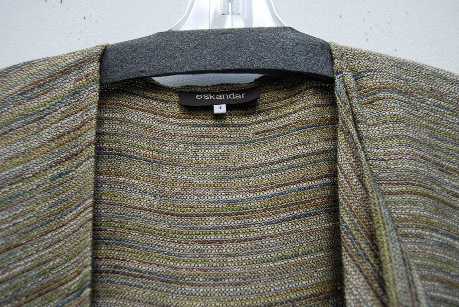 NEW Eskandar Size (1) OLIVE MULTI COLOR STRIPED 48" Long Drape Front Duster image 4