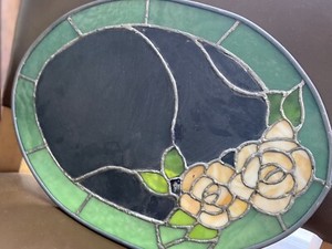 Vintage Stained Glass Wall Floral  Mirror  15 X 11 Slag Glass  