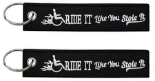 Ride It Like You Stole It Wheelchair Wheels on Fire Hot Racing Keychain Key Tag