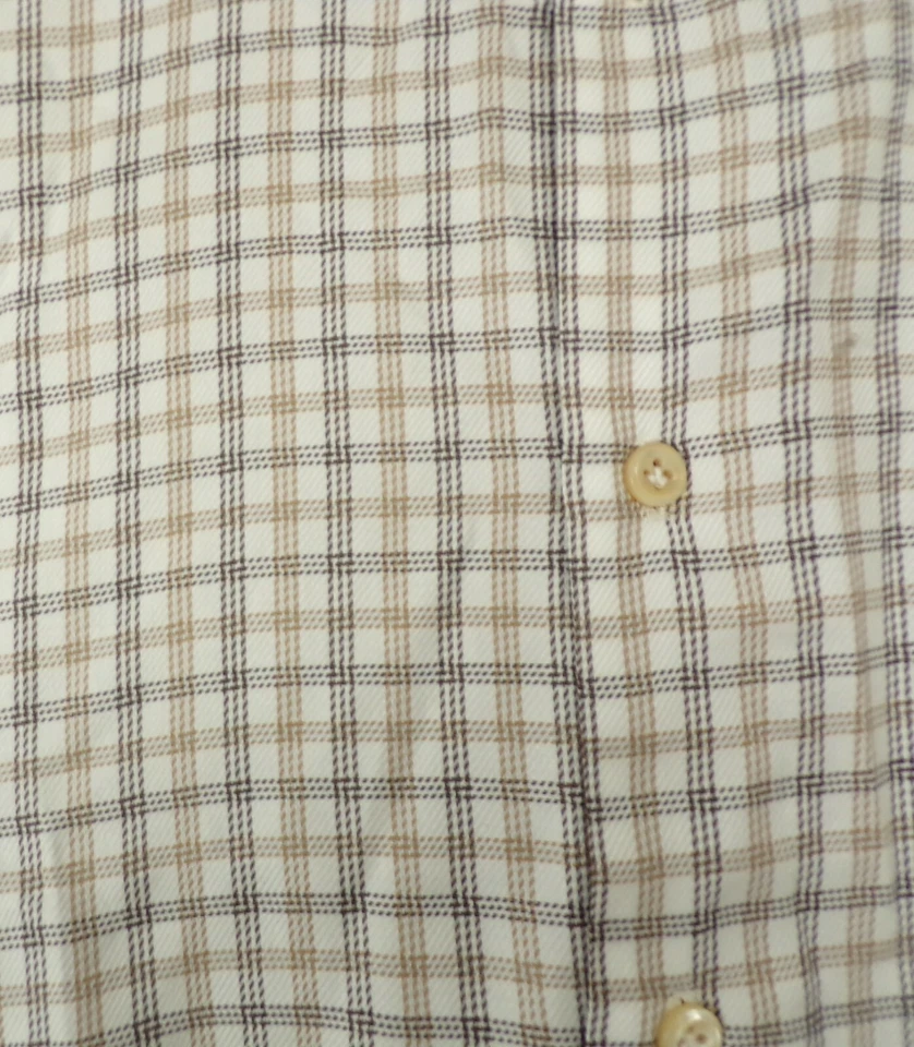 Camisa de vestir PAL ZILERI para hombre talla 17 43 blanca y marrón a cuadros con botones Foto 3 de 4