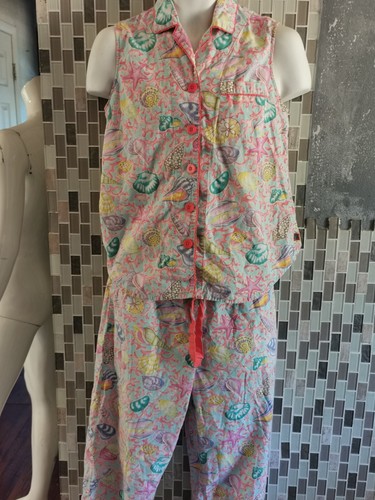 Nick & Nora Pajama Set Size S Save Seashells and Corall Cotton Cute Fun PJs 0265