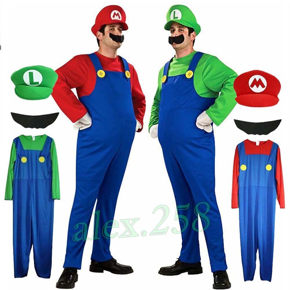 Men Adult Super Mario / Luigi Fancy Dress Plumber Bros Halloween 