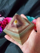 3.5" 469g Colorful Polychrome Jasper Egypt Pyramid Crystal Stone Carving Statue