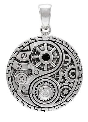 Peter Stone 925 Silber Yin Yang Anhänger Steampunk Kraft Harmonie Lederband