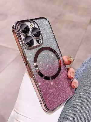 Ombre Glitter MagSafe Case Galvanisiert Wireless Charging Cover für iPhone 16