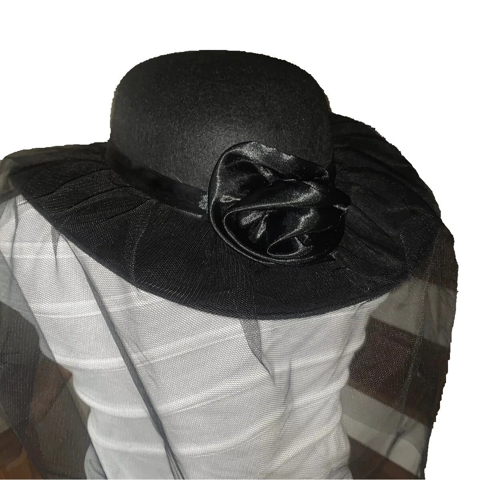 Goth BLACK MOURNER HAT VEIL Rosette Spider Steampunk Halloween Costume Accessory - Image 4 of 4