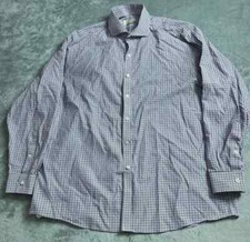 Michael Kors Non Iron Shirt Men's 34/35 Purple Blue White Plaid Button Up