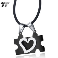 TT Black Stainless Steel PUZZLE Pendant for couple Free two chain N64D