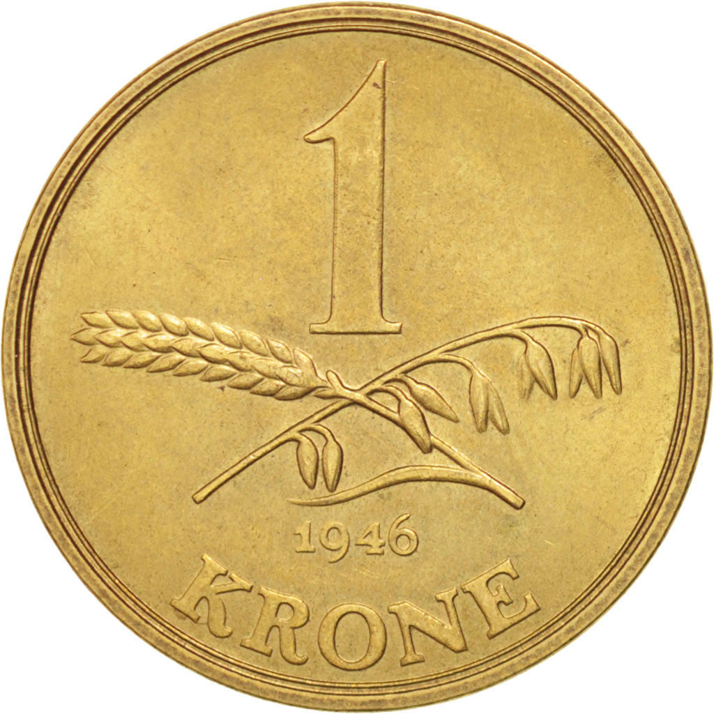 Danish Coin 1 Krone | King Christian X | Leaves | Denmark | 1942