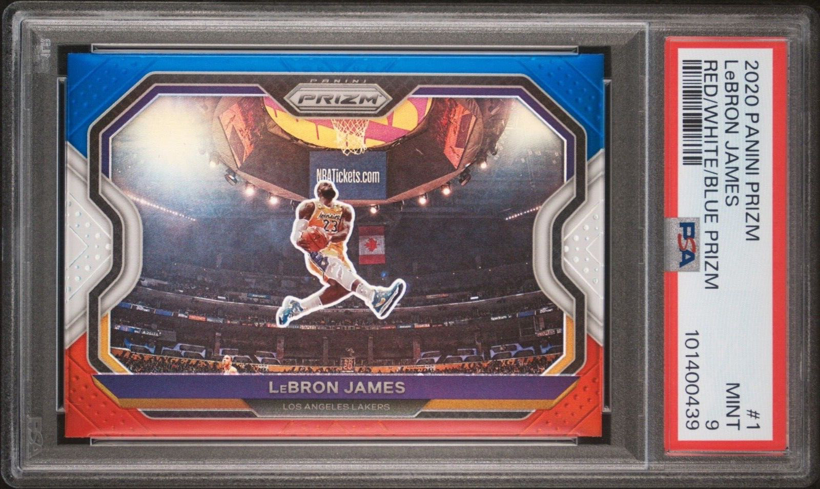 2020 Panini Prizm LEBRON JAMES Red/White/Blue PSA 9 Tribute Dunk! Lakers