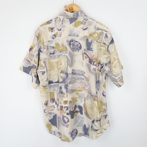 Vintage Mens silk Shirt Patterned Short sleeve SZ L (T4645) - Picture 4 of 4