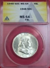 1948-P FRANKLIN HALF DOLLAR ANACS MS64 FBL