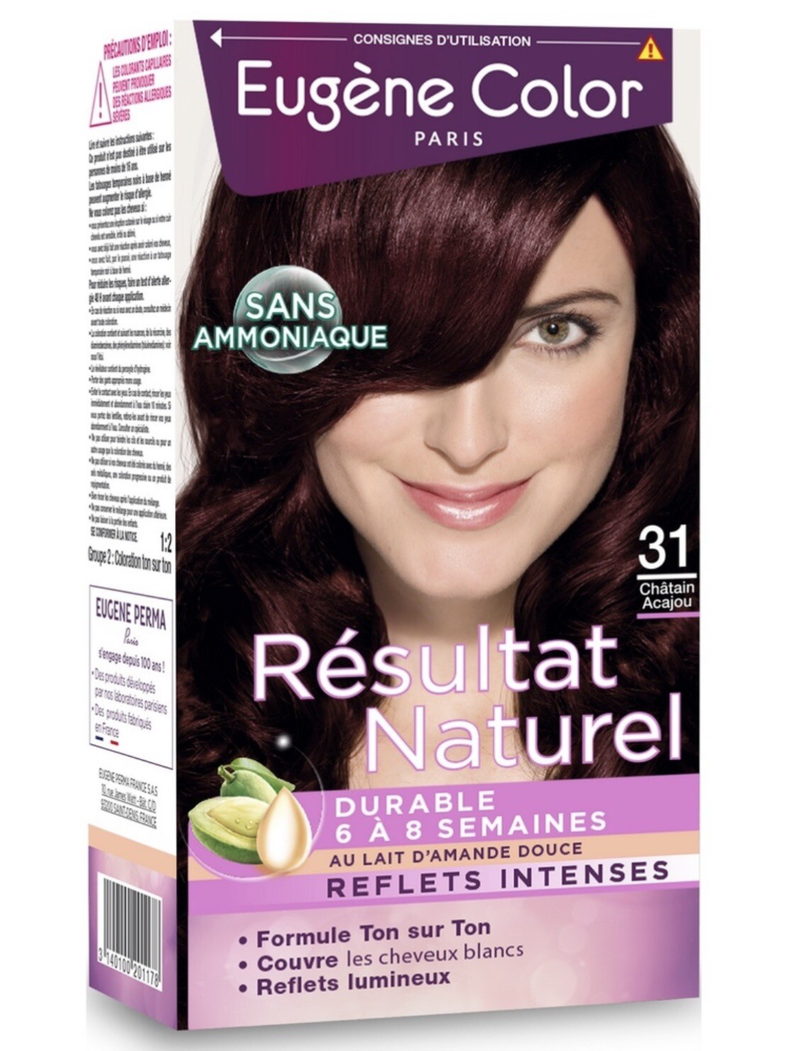 Coloration Garnier 31 châtain acajou sans ammoniaque résultat naturel