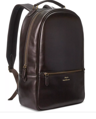 Sac à dos homme Ralph Lauren en cuir MARRON FONCÉ