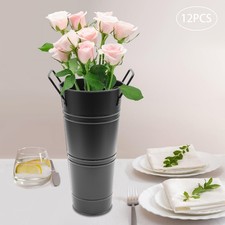 12 Pcs 9 Inch Black Metal Flower Buckets Wedding Flower Display Flower Buckets