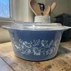 Vintage Pyrex Casserole 1 Qt Dish W/Lid Blue Colonial Mist French Daisy 473-B