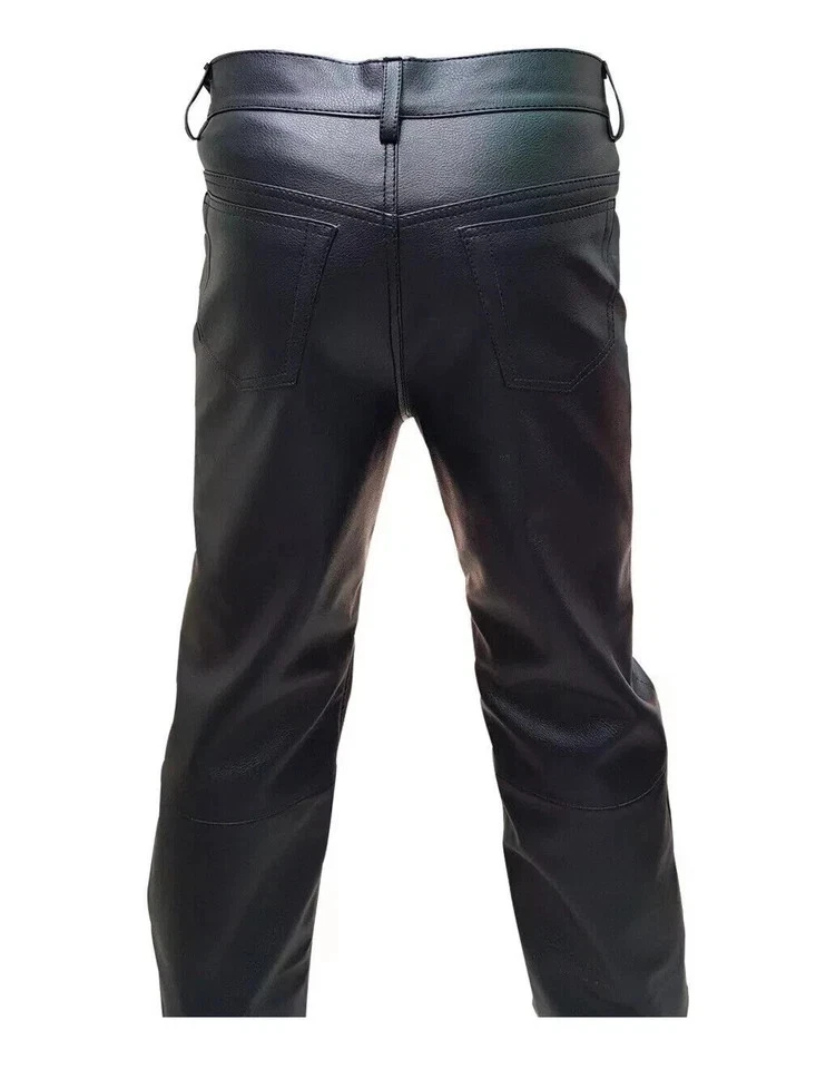 Mens Biker Jeans Real Black Or Cow Leather Sleek And Sexy 501 Style Pants New - Image 2 of 4