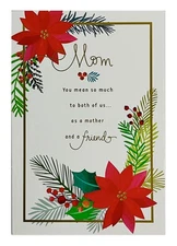 Christmas Card For Mom From Both Poinsettias Gold Foil Hallmark Card NEW
