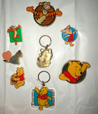 Vtg-80s Set of 8 Winnie The Pooh - TIGGER - PIGLET Pin Keychain Key Ring Badges