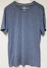 01.Algo Performance V-Neck Short Sleeve Blue Merino Wool/Poly Blend Shirt Men M