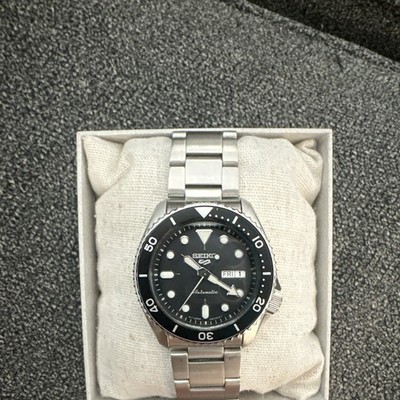 Seiko 5 Automatic 38mm Black Dial Day/Date 100m Diver Watch Steel Bracelet
