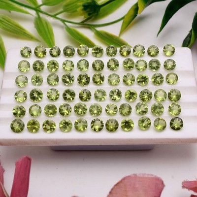 Set Of 37 Pcs VVS Natural Peridot 5mm Round Cut Loose Untreated Gemstones Lot