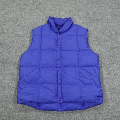 Lands' End Vest Mens XL Blue Quilted Puffer Goose Down Snap Front Mock Neck