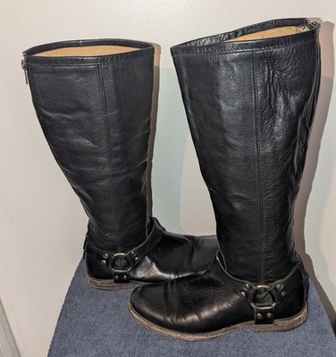 Vintage Frye Phillip Harness Tall Black Leather Boots Size 9 B Equestrian 76850