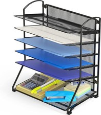 6 Tier Sliding File Organizer Desk Letter Tray for Document and Mail Sorting