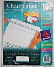 Avery Clear Label Index Maker Dividers12 Tabs 5 Sets 11429 #98i