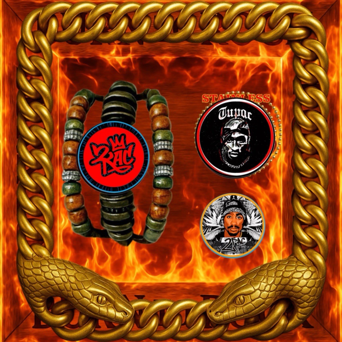 ラウンド用品・アクセサリー 2pac TUPAC AMARU SHAKUR ALIAS 2PAC SET 🇺🇸 BRACELET ➕NECKLACE ➕PIN