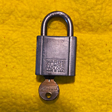 Wards Cylinder Padlock Silver Made in USA Traditional Shackle w/ Key