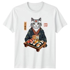 Japanese Sushi Chef Cat Holding T-Shirt Kawaii Japanophile Birthday Gift