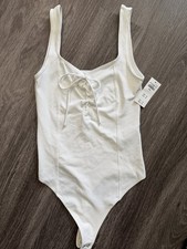 NWT Abercrombie Fitch Lace-Up Bodysuit Soft A F Summer Wear SMALL White