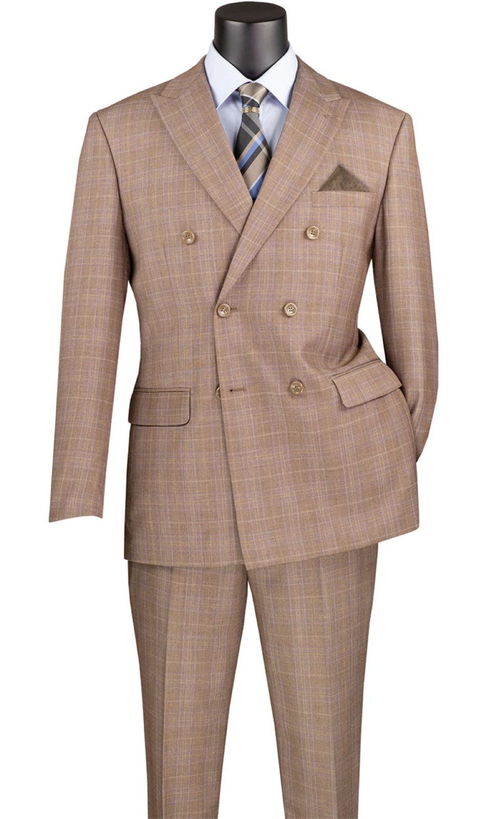 Vinci Men's Regular Fit Double Breasted Glen Plaid 2-Piece S
