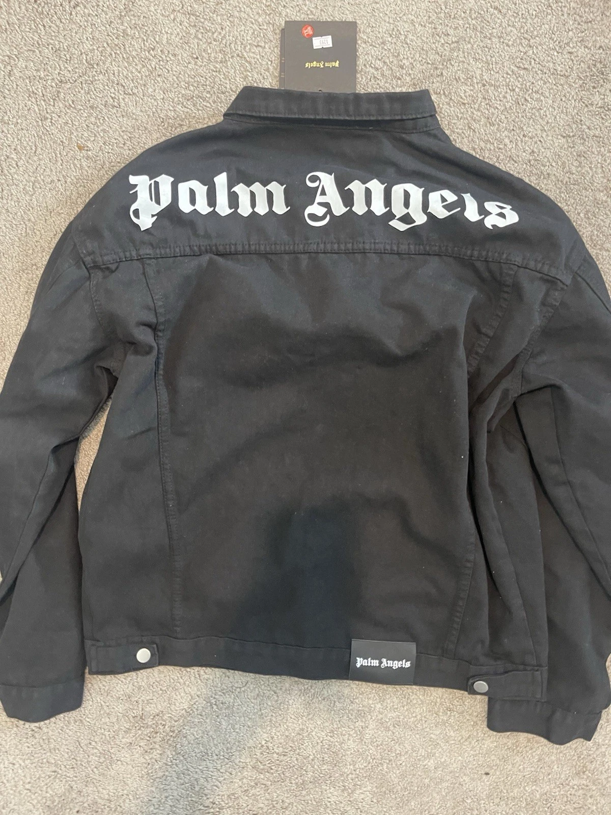 Palm Angels Men Black Vintage Logo Back Button Front Denim Jacket size X-LARGE  image 12