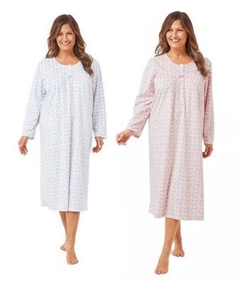 Damen weiches Fleece langes Nachthemd Winter kuschelig warm Langarm Nachthemd UK 8-26