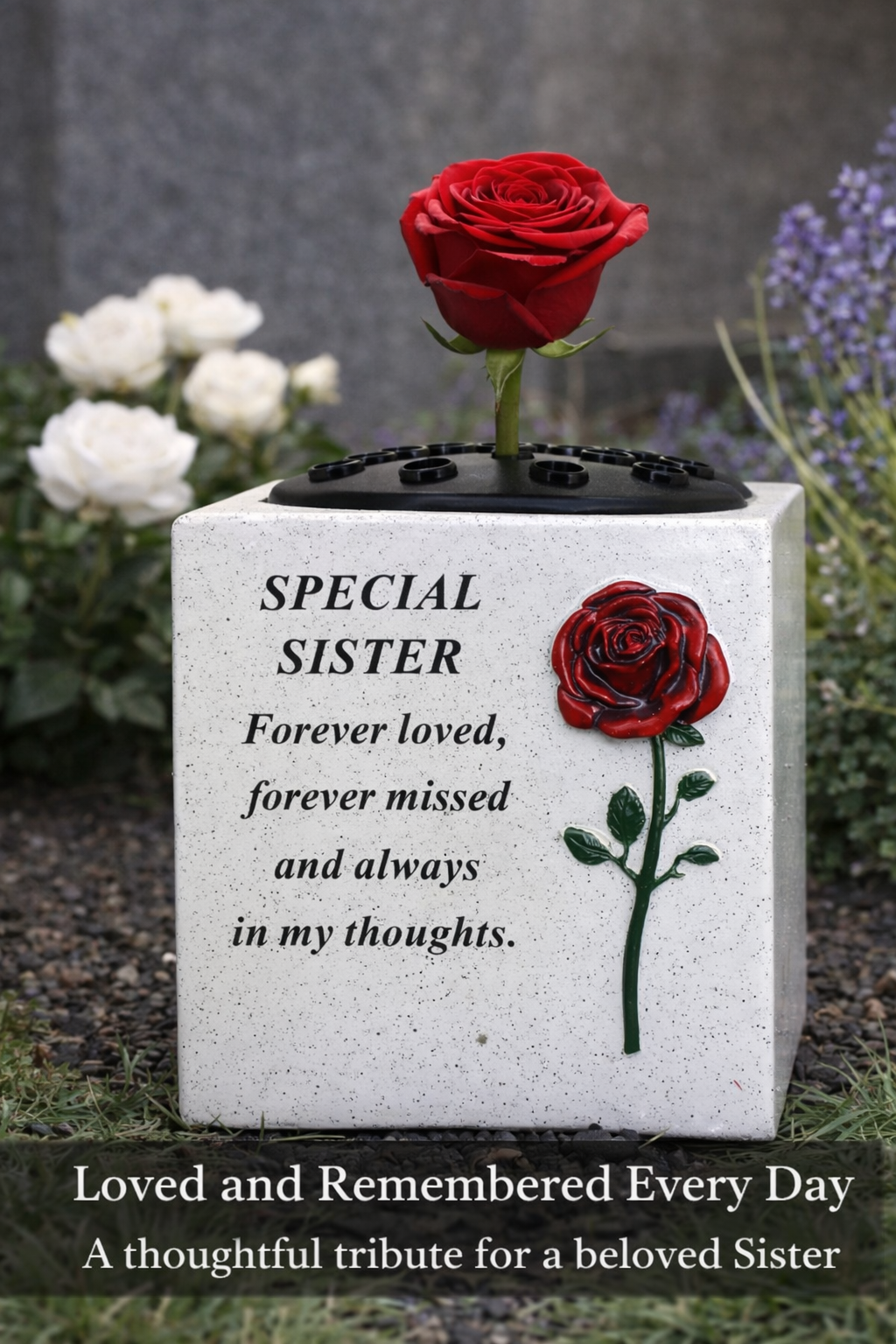 Sister Memorial Grave Vase Rose Bowl Red Rose Flower Holder Cemetery Flower Pot