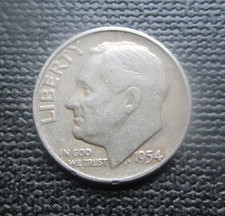 1954 USA Silver Roosevelt Dime Coin   .900 Silver