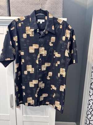 Pierre Cardin Men's Short Sleeve Shirt Hawaiian Neutral Color Vintage Size M EUC